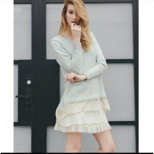 A'reve handmade lace trim tunic sweater blue cream